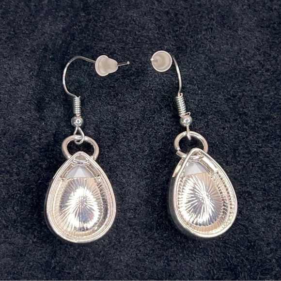Teardrop Pear Crystal  Faceted Dangle Earrings Silver Event Formal Wedding - Picture 6 of 9